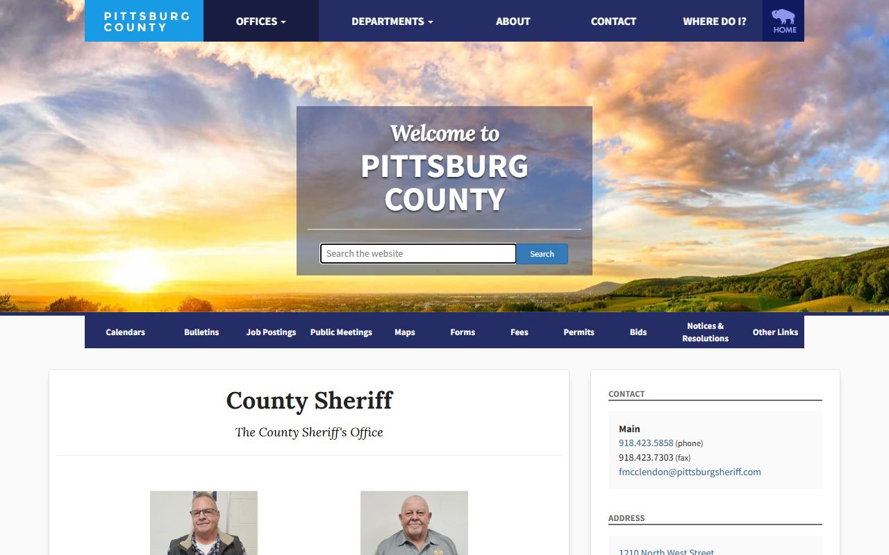 Pittsburg County arrest records and the county sheriff duties page