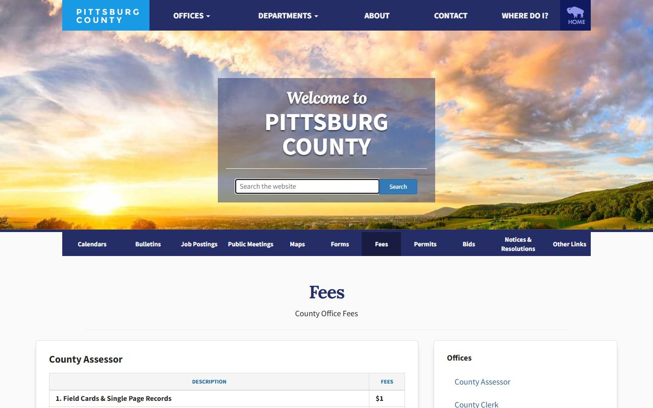 Pittsburg County fee schedule covering copies of county and court records