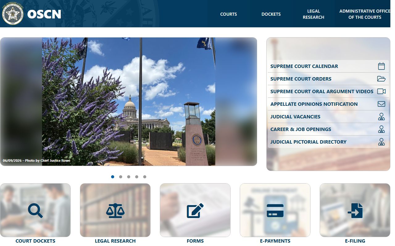 OSCN official site used to search Pittsburg County court records