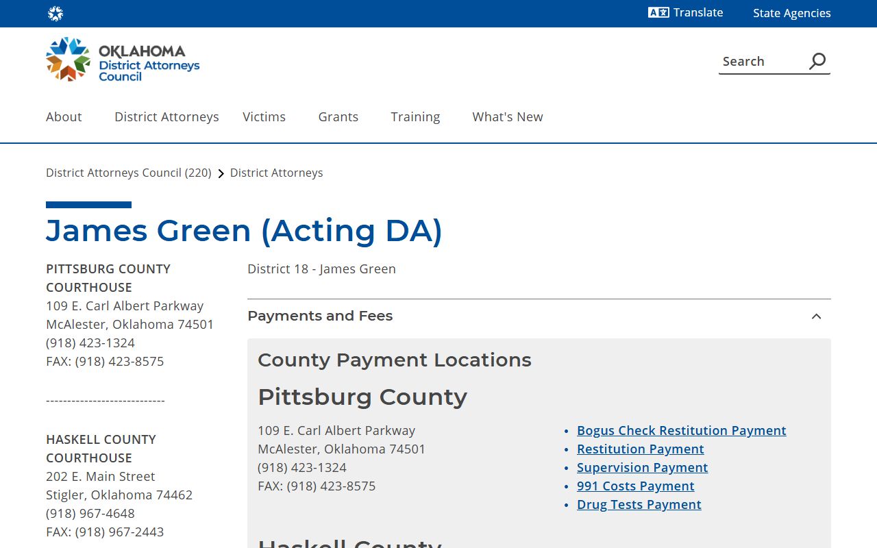Pittsburg County criminal court records District 18 District Attorney office page