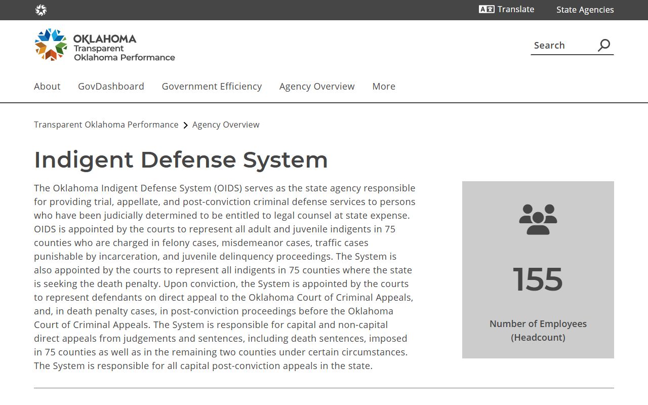 Pittsburg County criminal court records OIDS indigent defense agency summary page