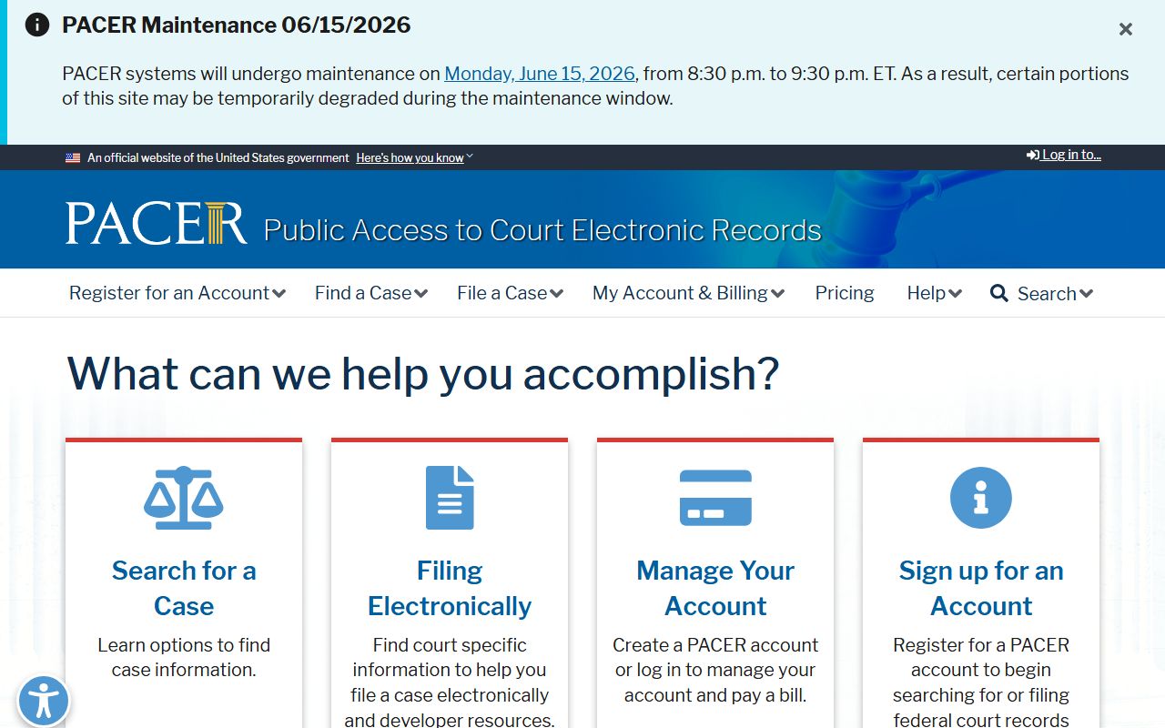 PACER federal court records portal for cases outside Pittsburg County District Court