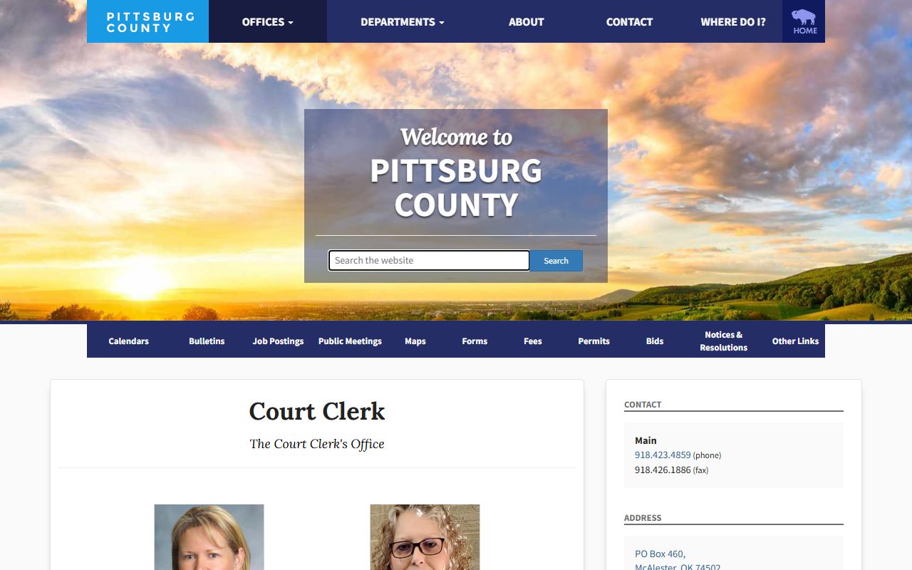 Pittsburg County Court Clerk office page with duties and contact details