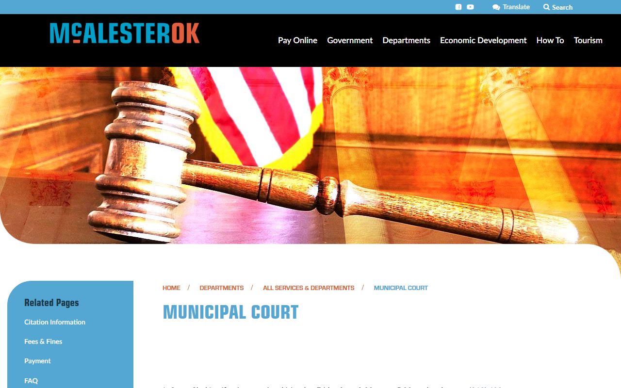McAlester Municipal Court page serving Pittsburg County traffic and ordinance cases