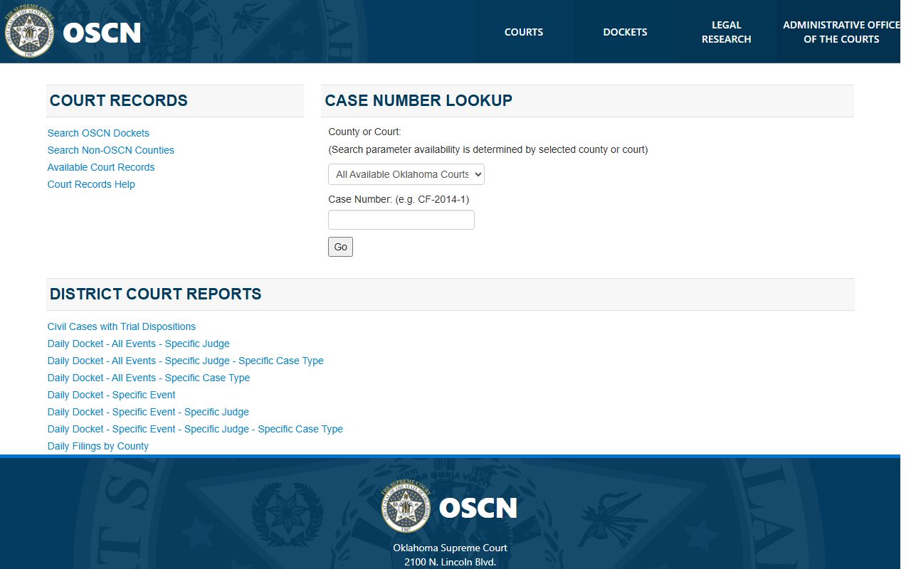 Pittsburg County court records search on the OSCN docket portal