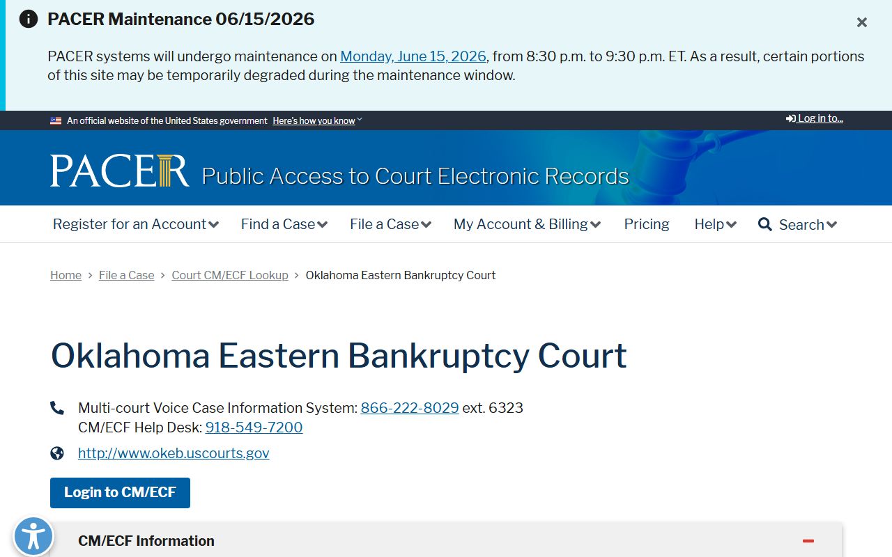Pittsburg County probate searches route federal bankruptcy estate records to the CM/ECF and PACER lookup tools