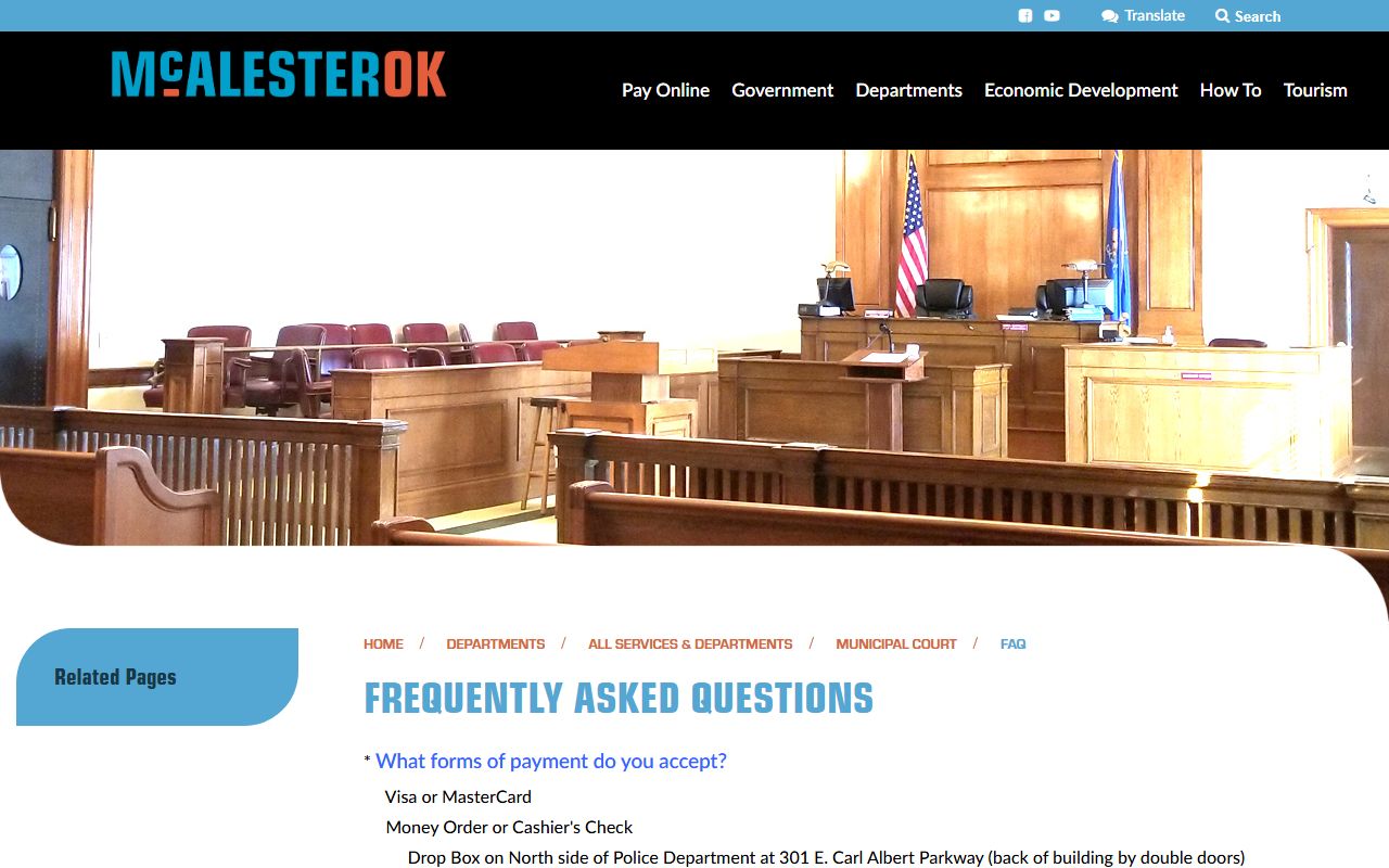 McAlester FAQ covering Pittsburg County traffic ticket payment and pleas